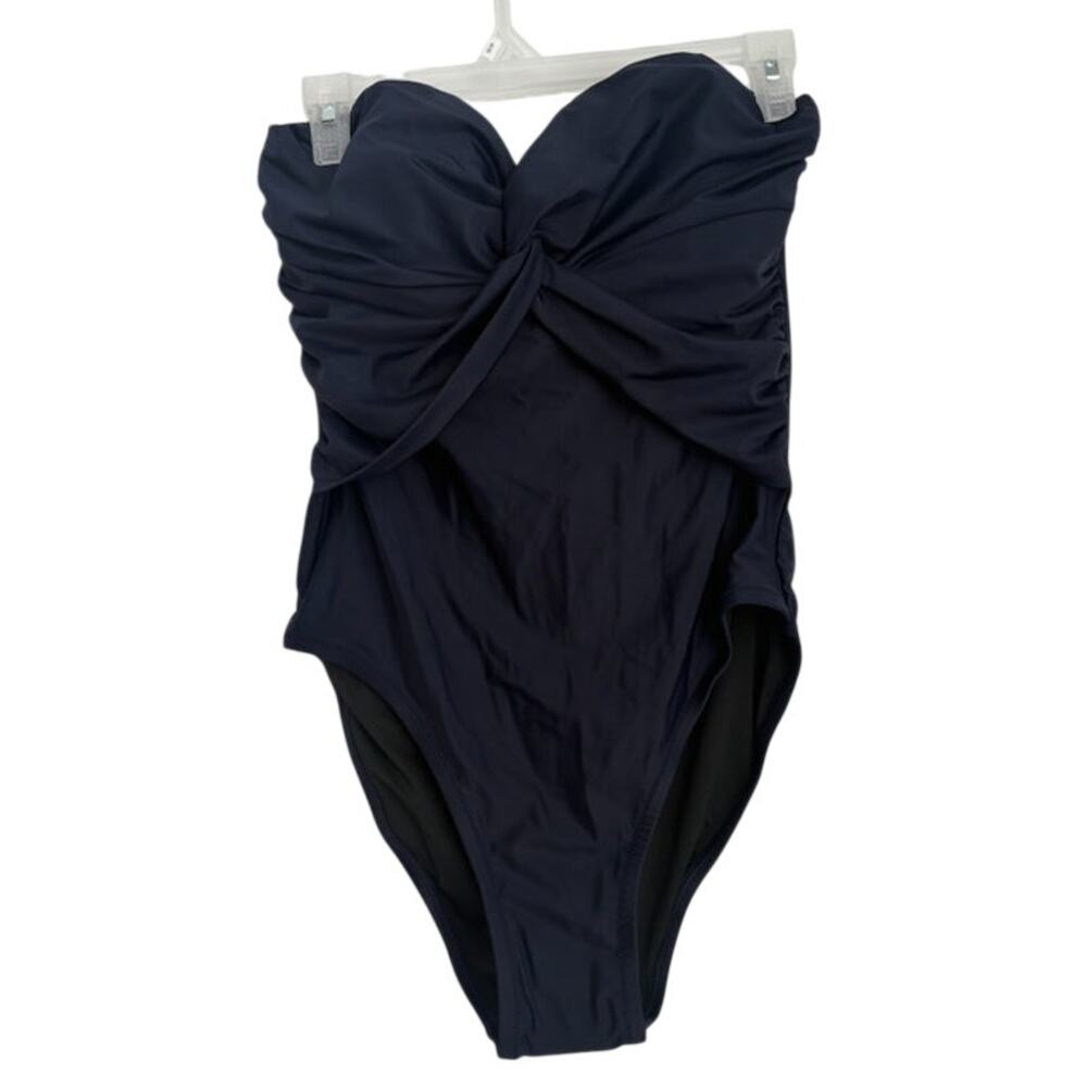 NWT J.CREW Twisted Bandeau One-Piece Navy Blue Swimsuit Size 8 - Picture 2 of 6